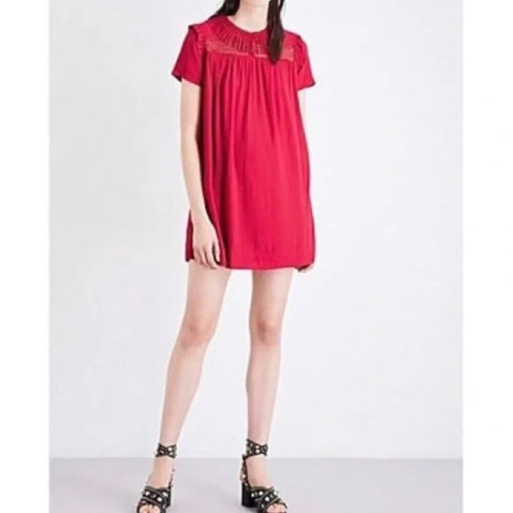 Maje Riseta Fringe Embellished Mini Dress in Framboise